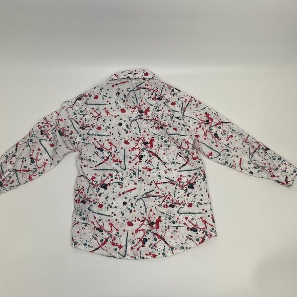 Ecko Long Sleeve Button Down Shirt Boys 4T White Red Blue Splatters Cool Funky - Picture 5 of 13